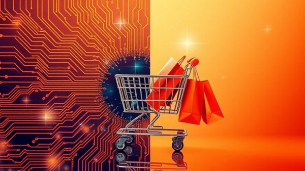 AI agents customer engagement illustrated with tech and shopping elements.