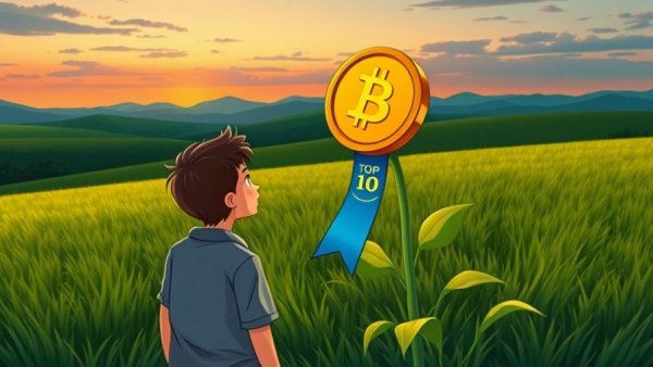 Whimsical illustration of person and giant plant with coin flower in field.