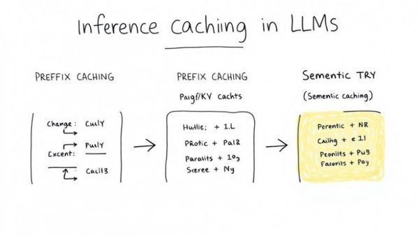 Illustration of inference caching in LLMs with prefix, KV, and semantic caching techniques.