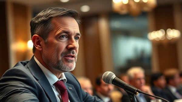 Professional man discussing AI exploitation in U.S. small businesses at meeting.