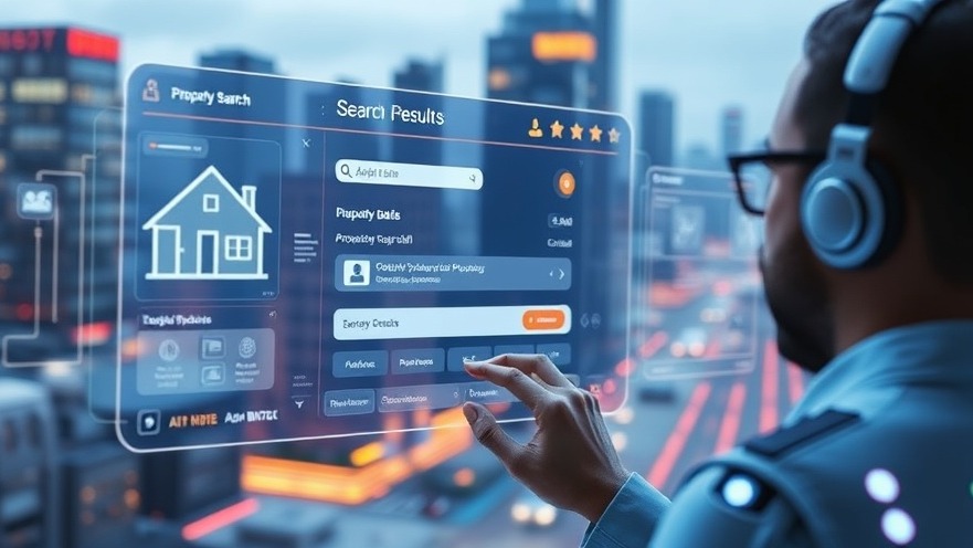 Futuristic AI interface for real estate automation with vibrant data analysis.