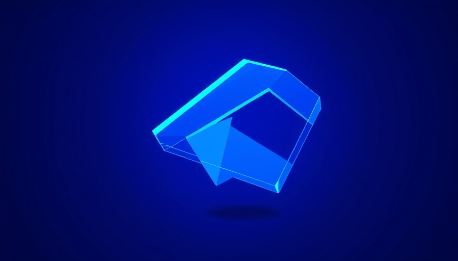 Geometric blue logo on dark background.