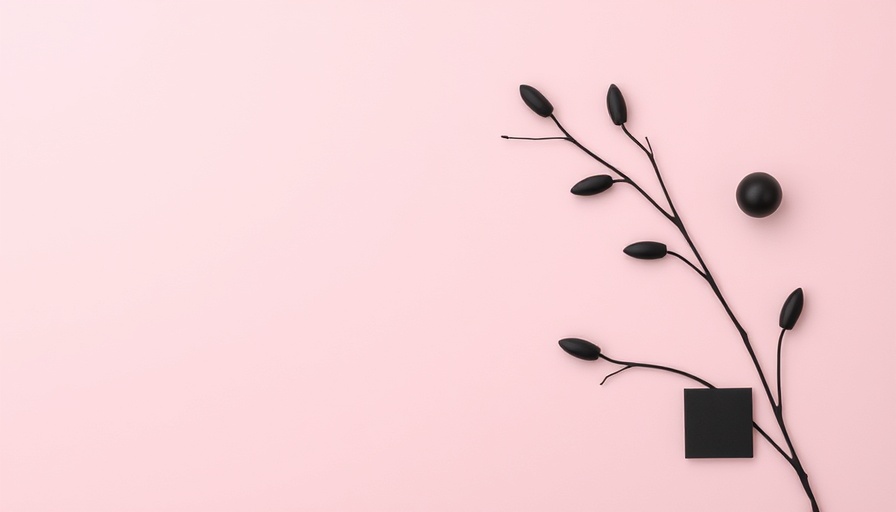Minimalist design with black shapes on pink background.
