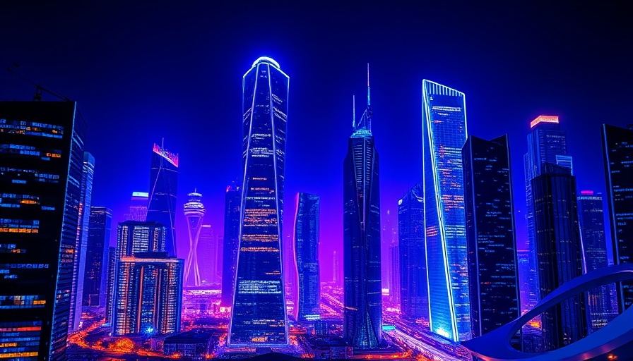 AI Investment Landscape in a futuristic cityscape with digital patterns.