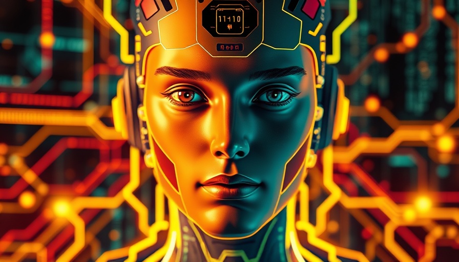 AI face with deepfake technology theme, binary code background.
