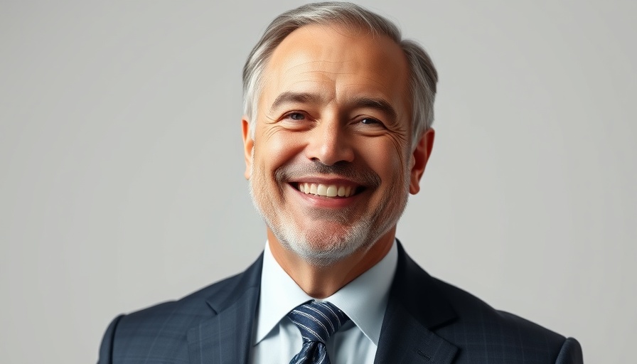Professional man in suit, smiling confidently, healthcare automation.
