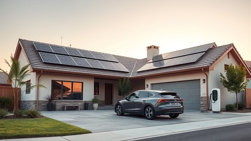 Modern suburban home with EV charging, showcasing level 2 charger hardware and solar integration.