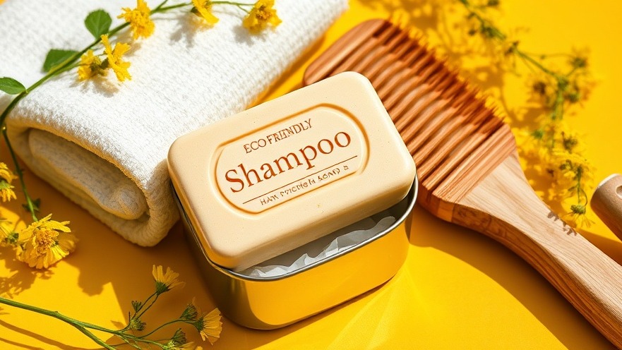 Eco-friendly shampoo bars on a vibrant yellow surface, showcasing natural ingredients for hair care.