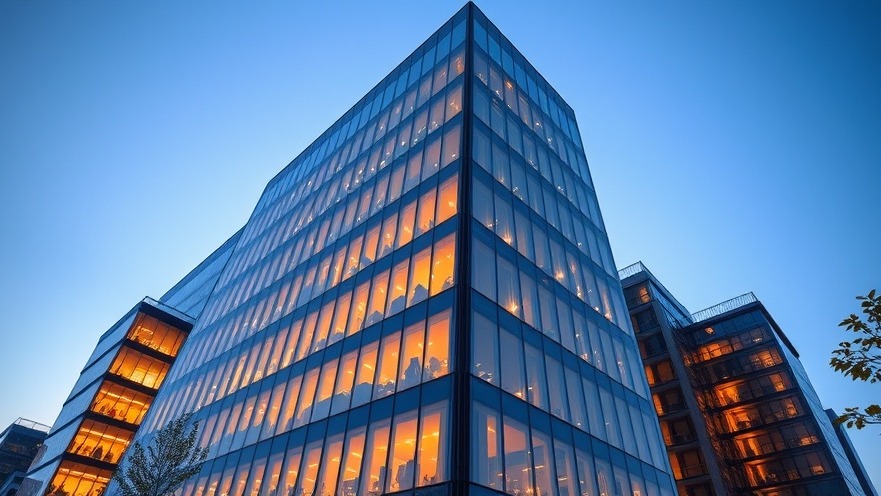 Sustainable commercial office building with high-performance building envelope design and energy-efficient architecture.