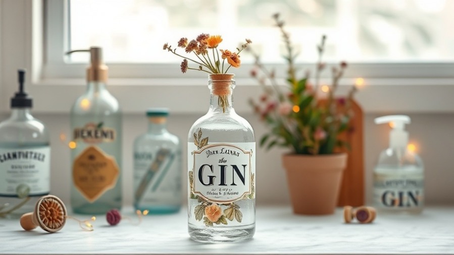 Upcycled gin bottle with dried flowers in a bright eco-friendly home setting.