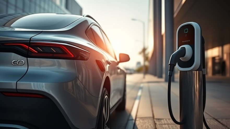 Modern solar electric vehicle in urban setting with charging plug, showcasing electric vehicle innovations.