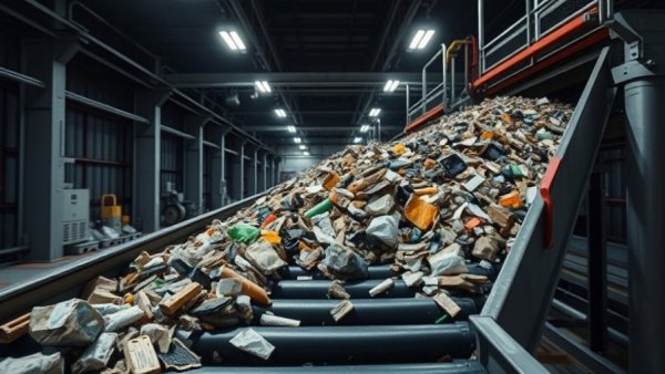 Conveyor belt in commercial demolition recycling facility.