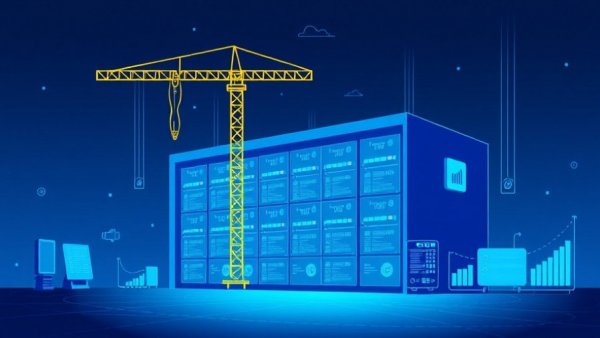 Optimize data center construction illustration with icons and charts