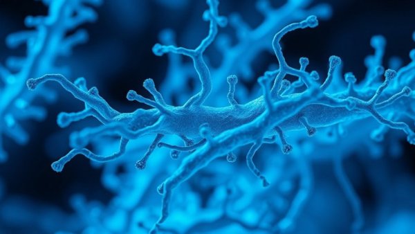 Abstract blue bacteria resembling molecules interconnected, symbolic of maintenance