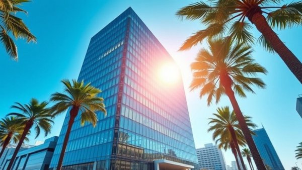 Modern glass building in a sunny urban setting for commercial real estate investments
