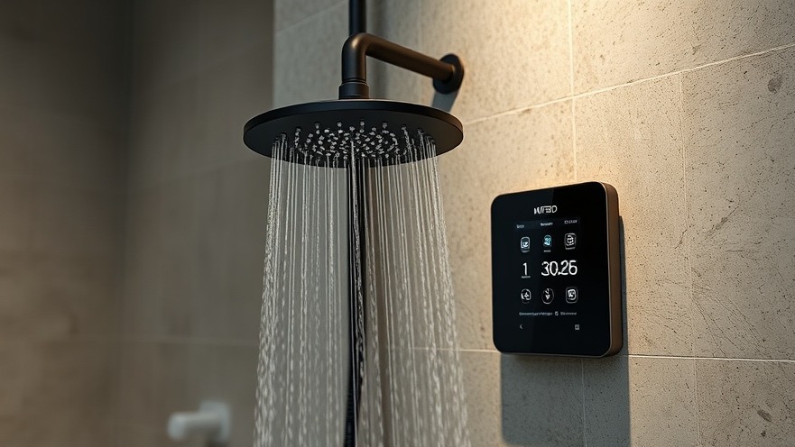 Sleek low-flow showerhead in luxury hotel bathroom, showcasing sustainable hospitality solutions.