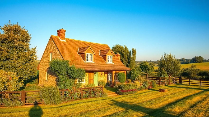 Quaint farmhouse in vibrant earth tones, showcasing sustainable home design and eco-friendly gardening.
