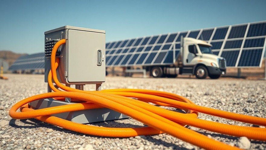 Photorealistic view of a power distribution hub showcasing sustainable construction for Volvo CE Hitachi Energy.