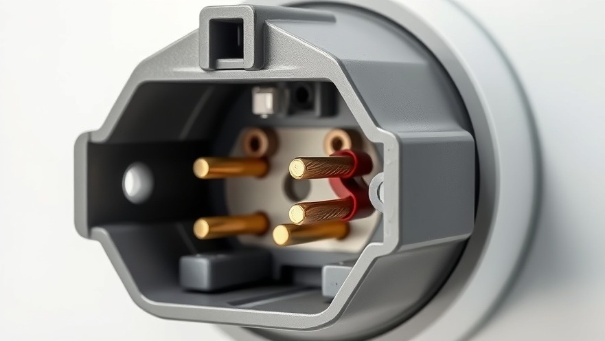 Macro internal view of a heavy duty NEMA 14-50 receptacle showing silver plated brass contacts and glass fiber reinforced nylon enclosure.
