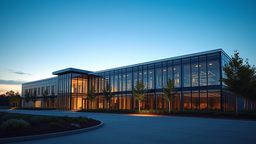 Modern sustainable data center facility showcasing energy-efficient building envelope design and eco-friendly infrastructure.