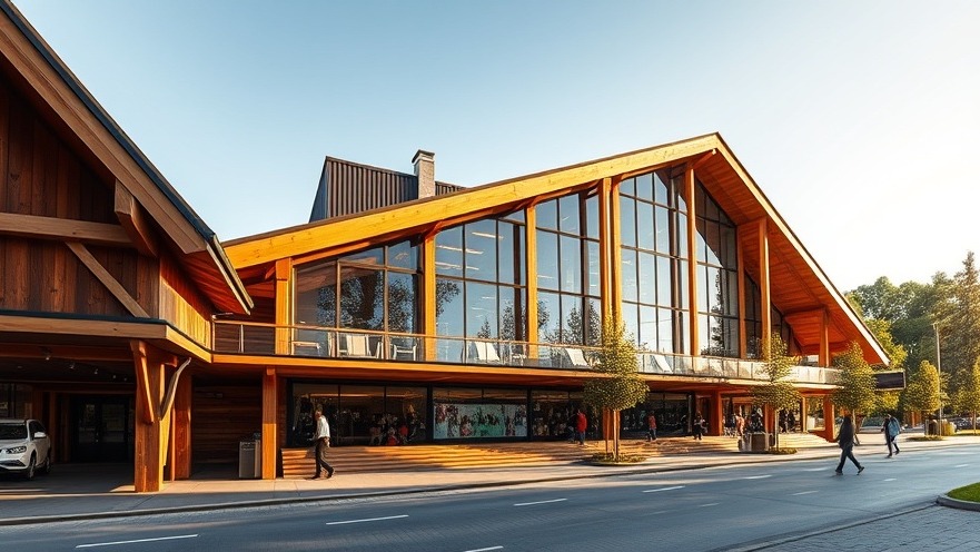 Modern mass timber commercial venue featuring energy efficient architectural design and sustainable materials.