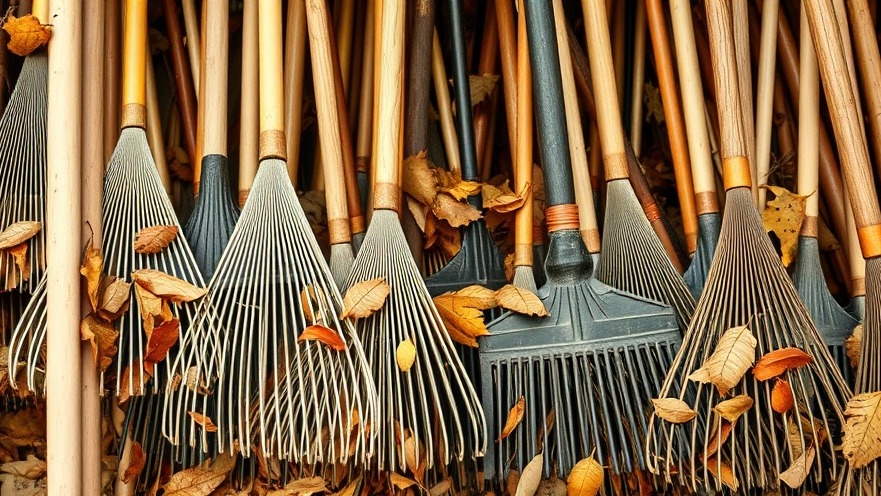Photorealistic leaf rakes showcasing eco-friendly gardening tools in natural daylight.