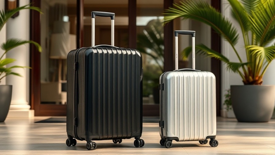 Sleek eco-friendly travel gear: black and silver suitcases in luxury hotel setting.