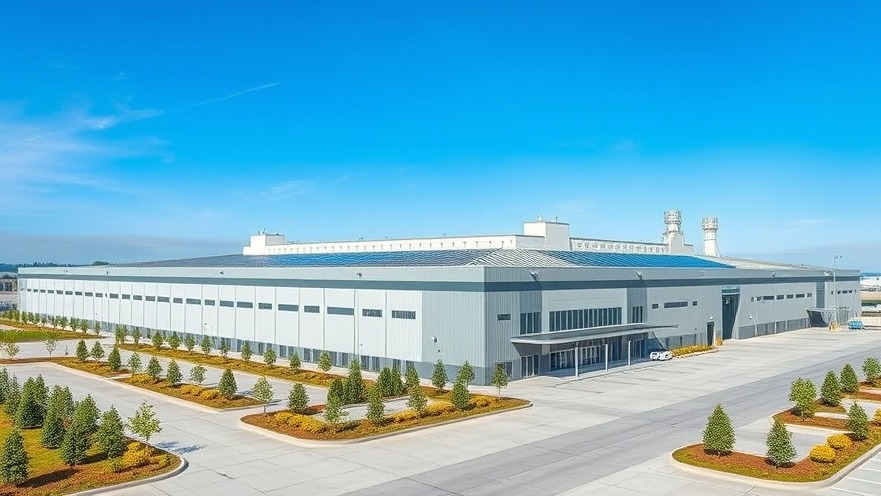 Modern eco-friendly battery material manufacturing facility highlighting advanced sustainable industrial architecture.