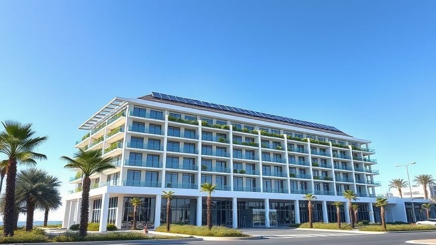 modern sustainable commercial building exterior with eco friendly architectural design and clean energy integrations