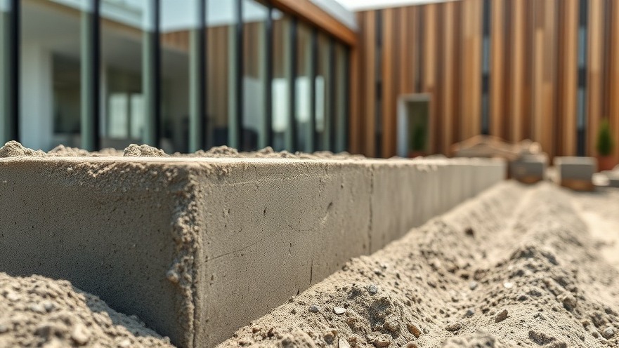 Low carbon net zero concrete mix containing biochar being poured at a sustainable commercial building construction site under bright daylight.