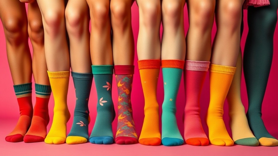 Dynamic close-up of multicolored eco-friendly bamboo socks in sustainable fashion.