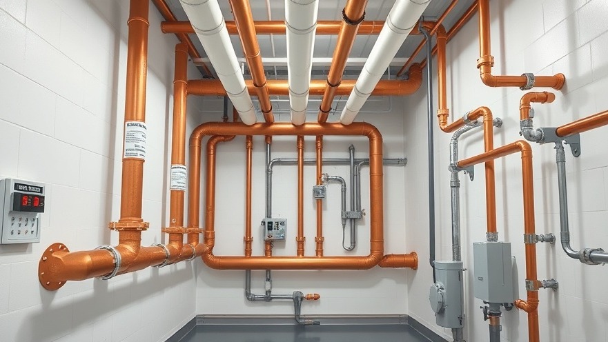Clean insulated hot water plumbing lines inside a modern sustainable building utility room showing efficient property maintenance.