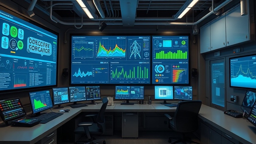 Commercial facility manager monitoring real-time digital microgrid performance and battery energy storage system analytics on control room displays.