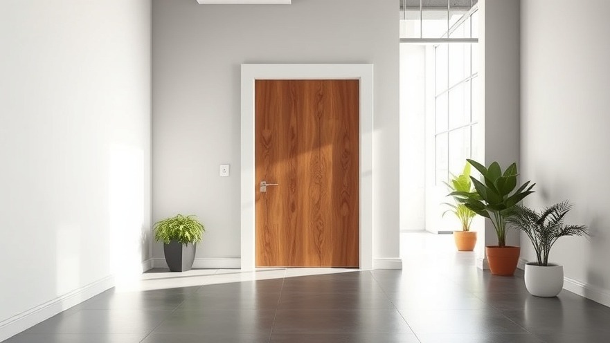 Modern sustainable corridor showcasing eco-friendly fire door and recycled materials.