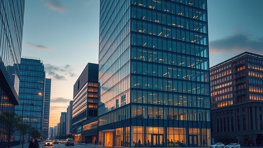 Modern eco-friendly commercial office high-rise building representing high-density technology real estate growth.