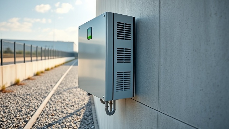 A well-maintained commercial solar inverter with clean vents mounted on an outdoor facility wall.