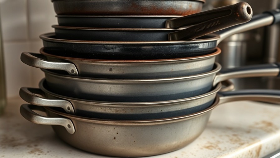 Photorealistic old pots and pans symbolize sustainable home design on a kitchen counter.