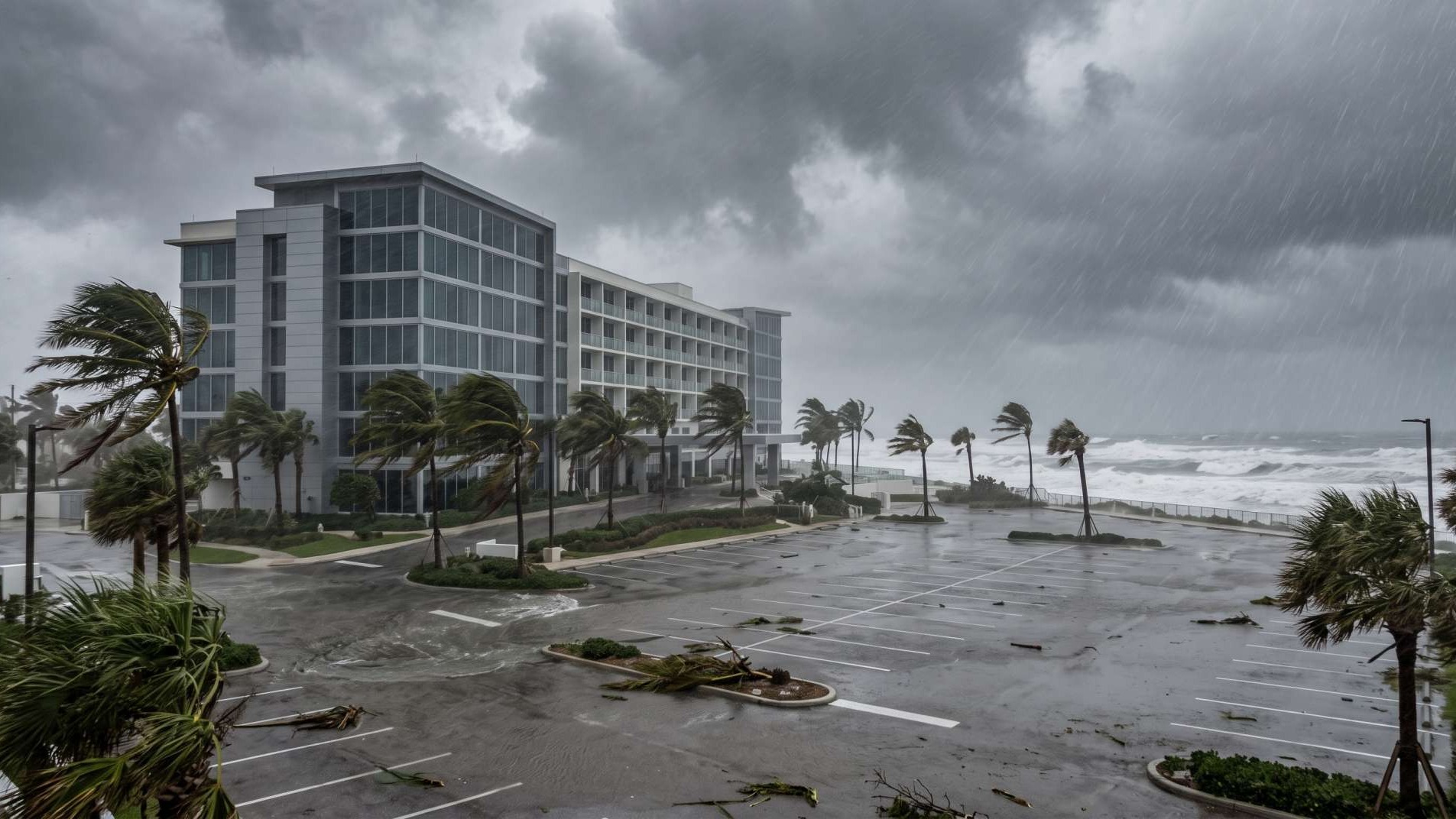 Hotel facing Cat 3 hurricane winds and torrential rain.