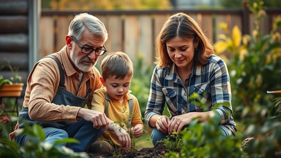 Family engaging in community gardening for sustainable home design and mental wellness.