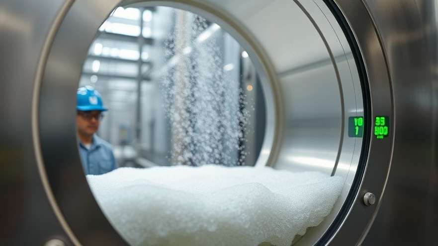 A close-up view of an industrial foam fractionation treatment column separating synthetic chemical compounds from landfill leachate.