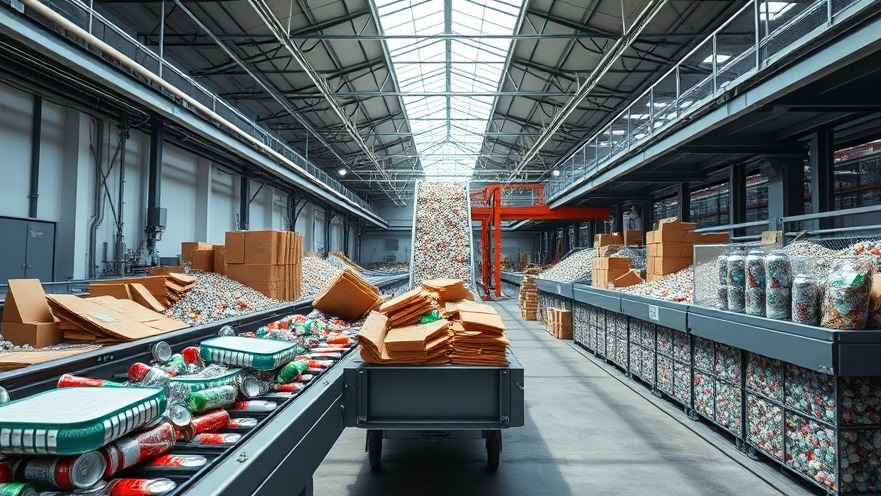 A clean, modern automated industrial recycling facility sorting commodities under a bright skylight.