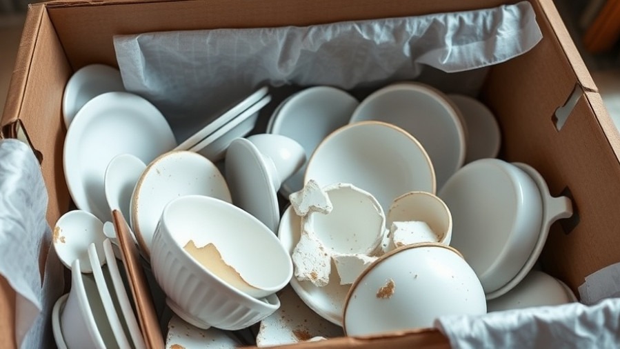 E-commerce returns of broken dishes in compostable packaging, highlighting sustainable food service.