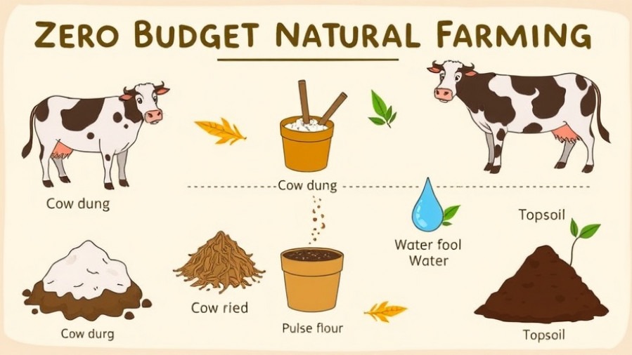Infographic on Zero Budget Natural Farming ingredients for sustainable agriculture.