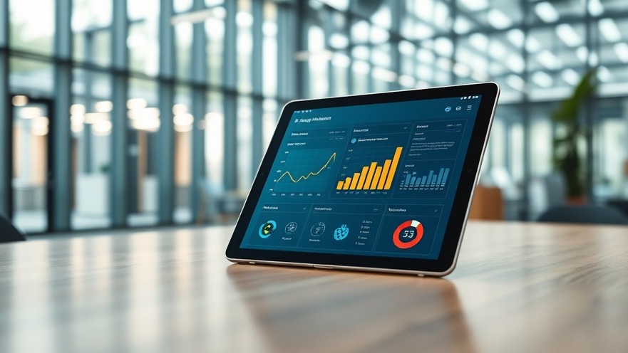 Modern tablet showcasing commercial HVAC software dashboard in bright facility.