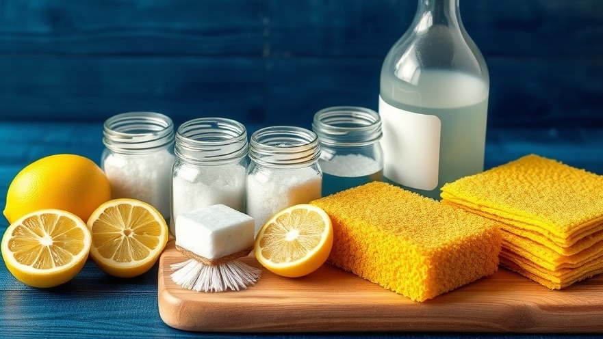 Eco-friendly cleaning supplies featuring lemon cleaning solutions and vinegar home cleaner.