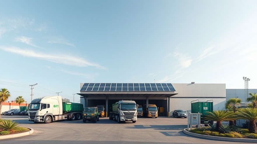High-performance commercial waste management transfer facility featuring sustainable architectural design and clean fleet infrastructure.
