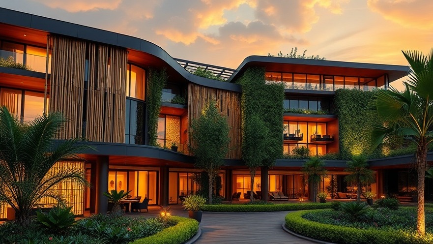 Luxurious eco-friendly hotel showcasing sustainable design and efficient water stewardship.