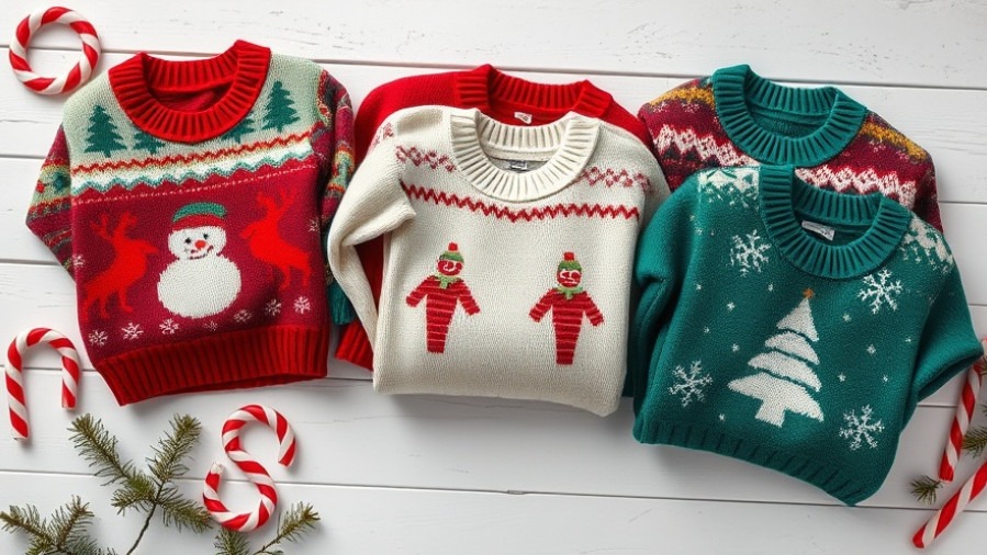 Cozy, multi-colored vintage Christmas sweaters for sustainable Christmas fashion.
