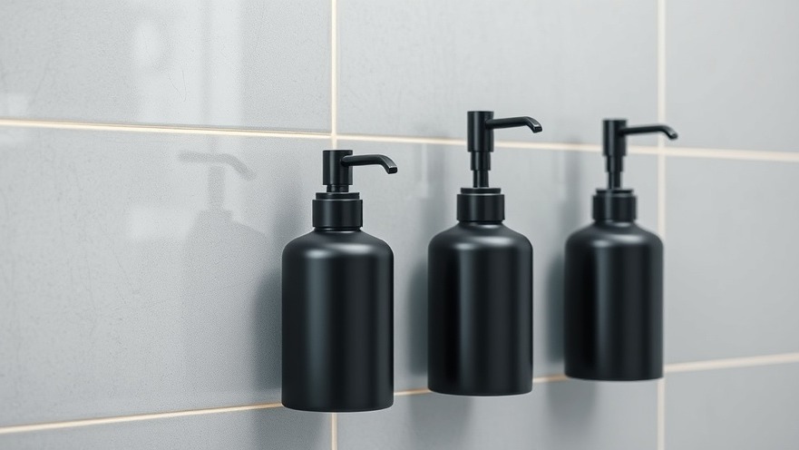 Wall-mounted refillable shampoo and soap dispensers inside a green hotel bathroom shower.