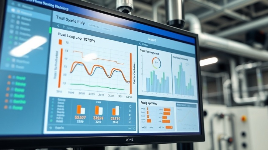 Advanced commercial building management system interface displaying real-time chiller diagnostics and cooling loop metrics in a stadium control facility.